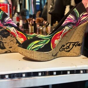 Ed Hardy Black and Multicolor Wedges